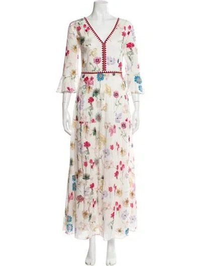 Pre-owned Emporio Sireneuse Floral Print Long Dress In White