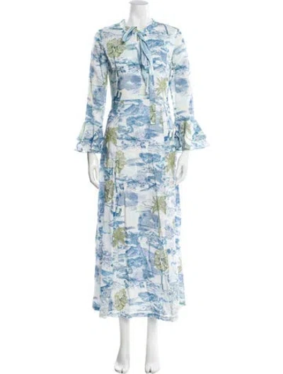 Pre-owned Emporio Sireneuse Floral Print Long Dress In White