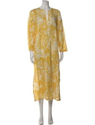 Pre-owned Emporio Sireneuse Floral Print Long Dress In Yellow