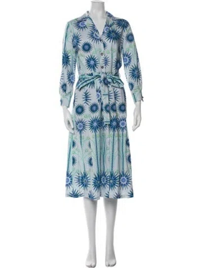Pre-owned Emporio Sireneuse Floral Print Midi Length Dress In Blue