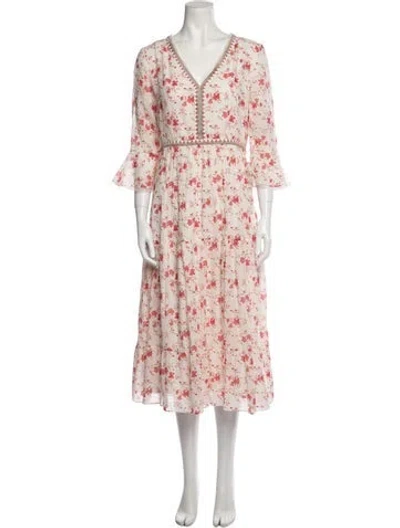 Pre-owned Emporio Sireneuse Floral Print Midi Length Dress In Neutral