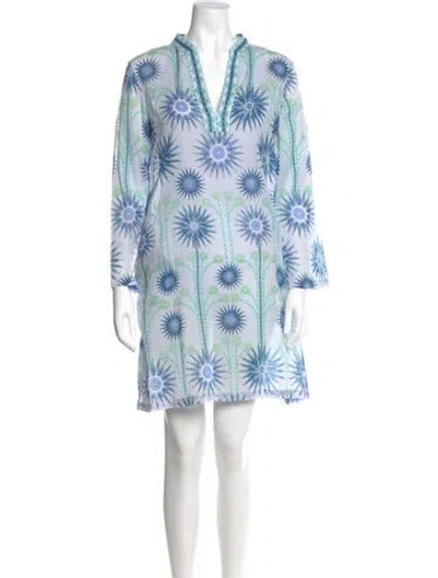 Pre-owned Emporio Sireneuse Floral Print Mini Dress In Blue