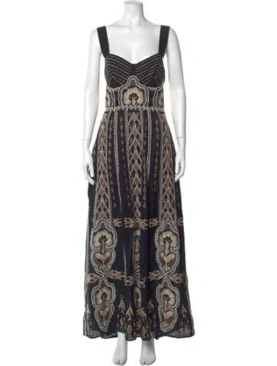 Pre-owned Emporio Sireneuse Linen Long Dress In Black