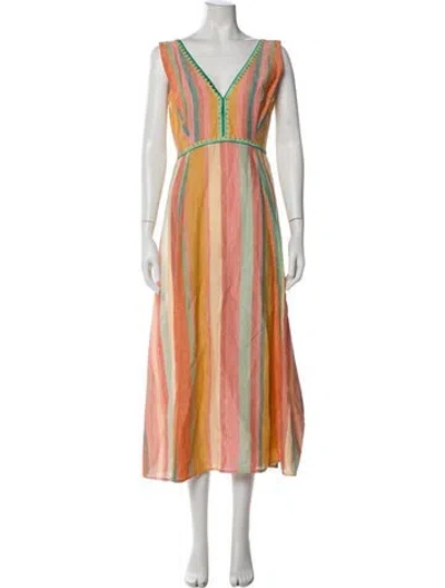 Pre-owned Emporio Sireneuse Linen Long Dress In Orange