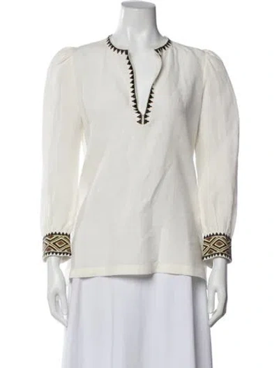 Pre-owned Emporio Sireneuse Linen Patterned Blouse In White