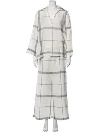 Pre-owned Emporio Sireneuse Linen Plaid Print Pant Set In White
