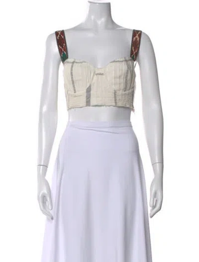 Pre-owned Emporio Sireneuse Linen Printed Crop Top In Yellow