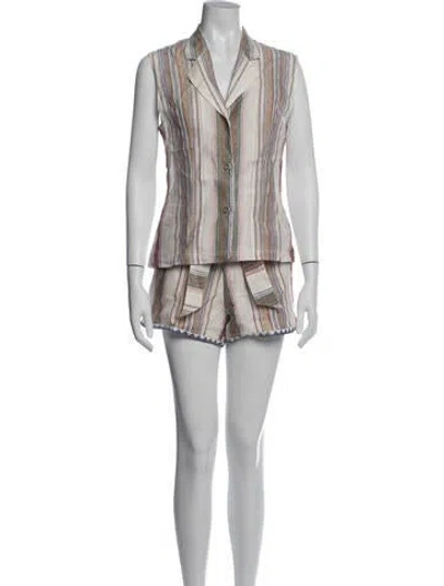 Pre-owned Emporio Sireneuse Linen Striped Short Set In White