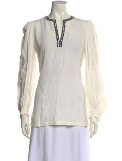 Pre-owned Emporio Sireneuse Linen V-neck Blouse In Neutral