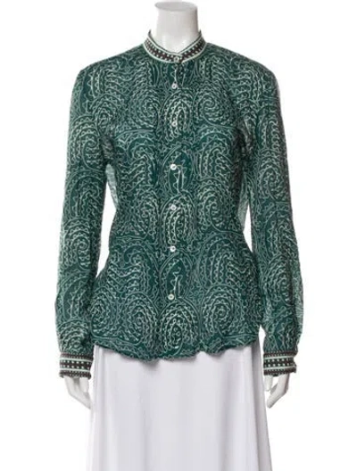 Pre-owned Emporio Sireneuse Paisley Print Long Sleeve Blouse In Blue