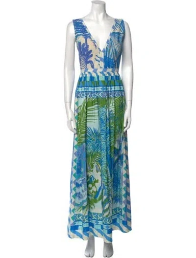 Pre-owned Emporio Sireneuse Printed Long Dress In Blue