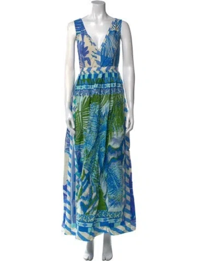 Pre-owned Emporio Sireneuse Printed Long Dress In Blue