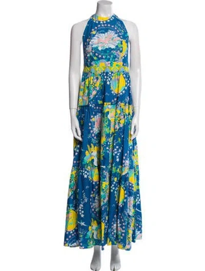 Pre-owned Emporio Sireneuse Printed Long Dress In Blue