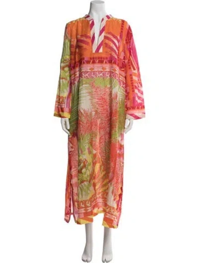 Pre-owned Emporio Sireneuse Printed Long Dress In Orange