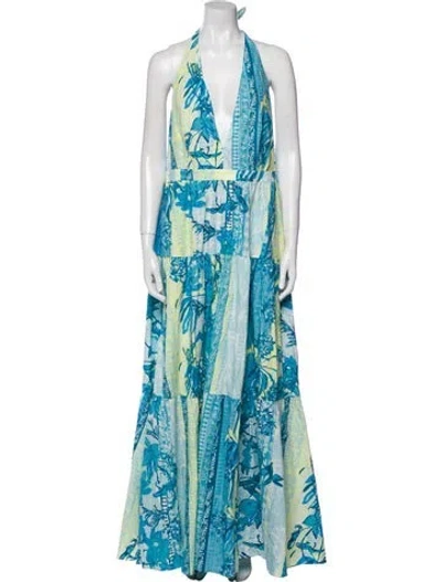 Pre-owned Emporio Sireneuse Printed Long Dress W/ Tags In Blue