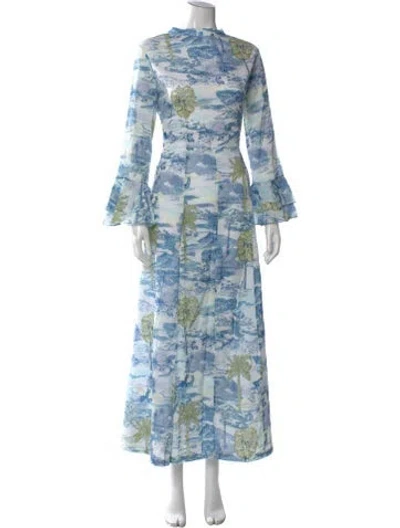 Pre-owned Emporio Sireneuse Printed Long Dress W/ Tags In White