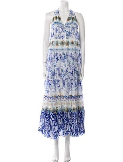 Pre-owned Emporio Sireneuse Printed Long Dress In White