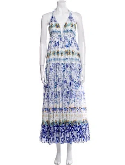 Pre-owned Emporio Sireneuse Printed Long Dress In White