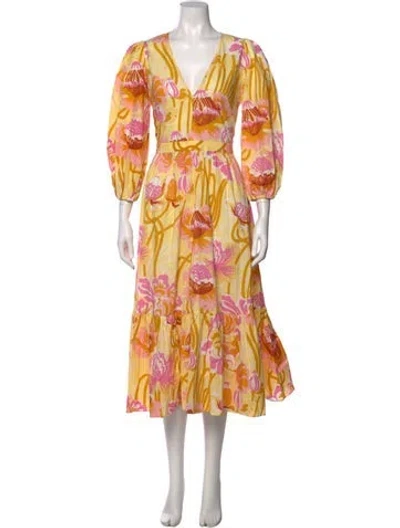 Pre-owned Emporio Sireneuse Printed Long Dress In Yellow