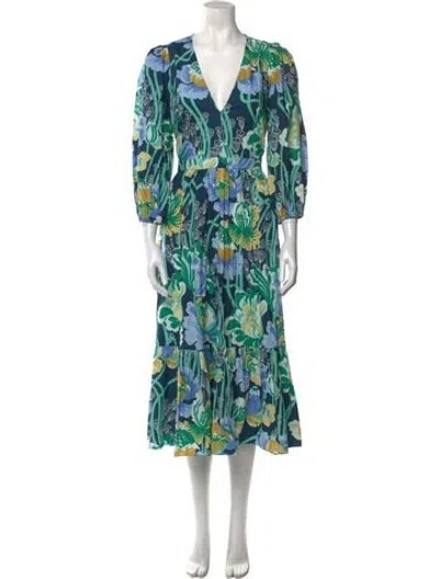 Pre-owned Emporio Sireneuse Printed Midi Length Dress In Blue