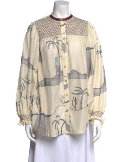 Pre-owned Emporio Sireneuse Printed Mock Neck Blouse In Neutral