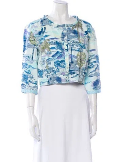 Pre-owned Emporio Sireneuse Printed Scoop Neck Crop Top In Multi