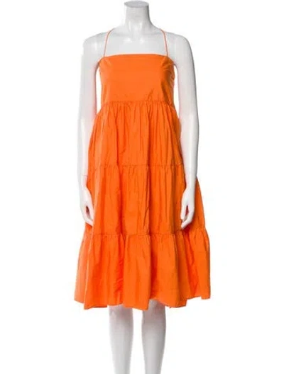 Pre-owned Emporio Sireneuse Square Neckline Midi Length Dress In Orange