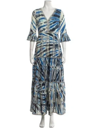 Pre-owned Emporio Sireneuse Tie-dye Print Long Dress In Blue