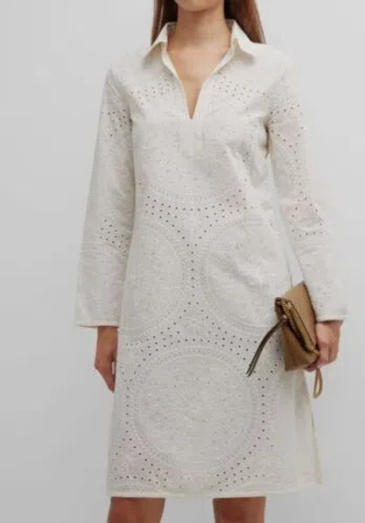 Pre-owned Emporio Sirenuse $860  Women's Ivory Embroidered Eyelet Caftan Dress Size 42 In White