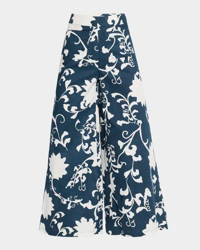 Emporio Sirenuse Adele Floral Wide-leg Ankle Pants In Blue