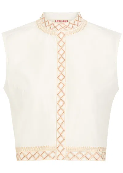 Emporio Sirenuse Andorra Embroidered Cotton-blend Top In White