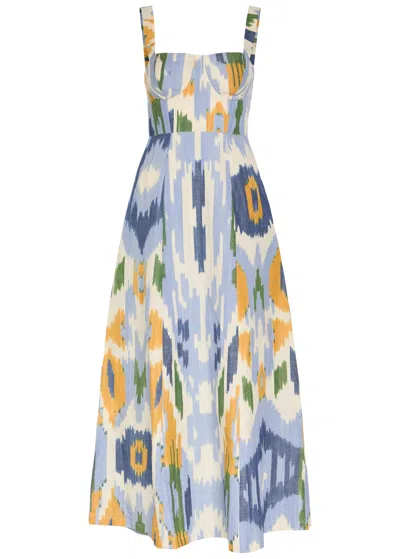 Emporio Sirenuse Azzurra Printed Cotton And Linen-blend Midi Dress In Multi