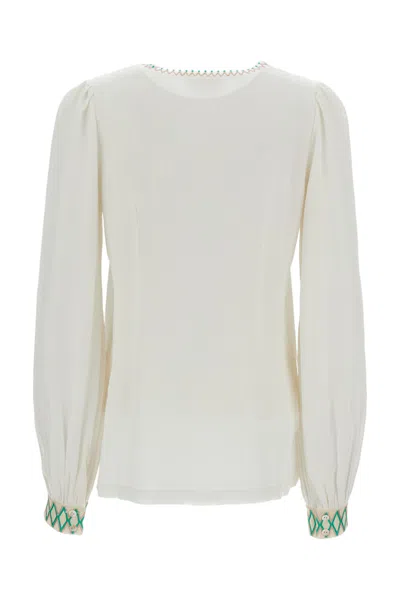 Emporio Sirenuse Ballerina Embroidered Silk Blouse In White