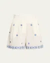 Emporio Sirenuse Beatrice Astragal Embroidered Linen Shorts In White