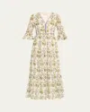 Emporio Sirenuse Bella 2 Persian Botanic Print Bell Cuff Dress In Ivory
