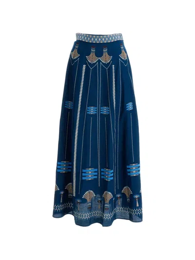 Emporio Sirenuse Camille Ballerina Embroidery A-line Maxi Skirt In Blue