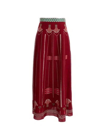 Emporio Sirenuse Camille Embroidered High-waisted Maxi Skirt In Red