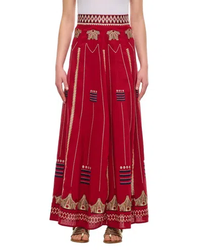 Emporio Sirenuse Embroidered Linen And Cotton-blend Maxi Skirt In Red
