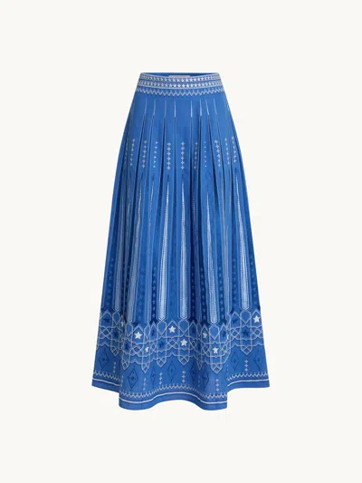 Emporio Sirenuse Camille Embroidered Linen And Cotton-blend Midi Skirt In Blue