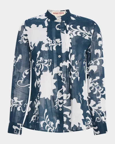 Emporio Sirenuse Chiara Pleated Cotton Voile Button-down Shirt In Blue