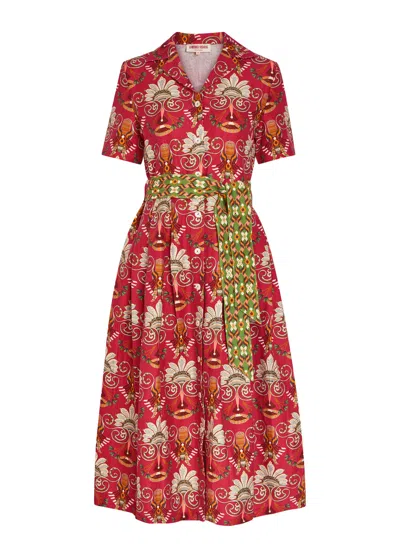 Emporio Sirenuse Claudia Printed Linen And Cotton-blend Midi Shirt Dress In Red