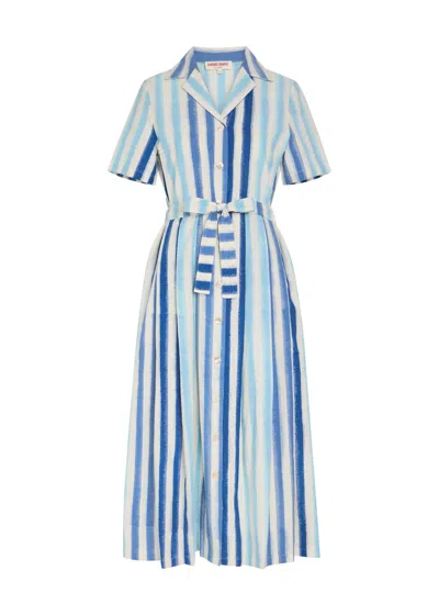 Emporio Sirenuse Claudia Striped Cotton-blend Midi Shirt Dress In Blue