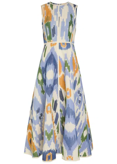 Emporio Sirenuse Clodette Printed Cotton And Linen-blend Midi Dress In Blue