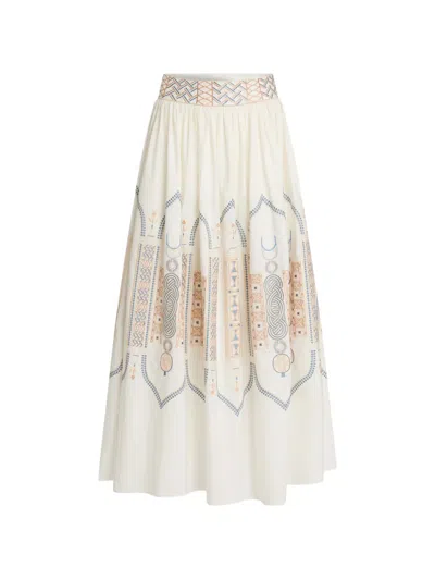 Emporio Sirenuse Ombretta Embroidered Cotton-blend Poplin Midi Skirt In White