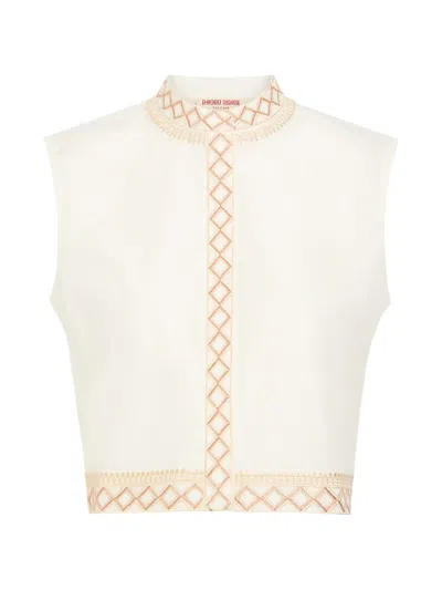 Emporio Sirenuse Embroidered Sleeveless Blouse In White