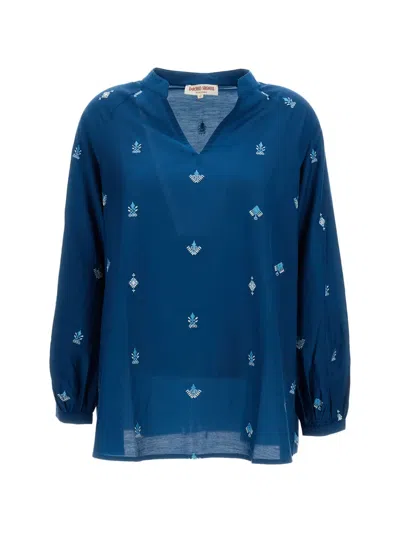 Emporio Sirenuse Ilizia Embroidered Raglan-sleeve Blouse In Blue