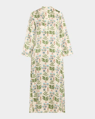 Emporio Sirenuse Jenna Persian Botanic Silk Dress In Ivory