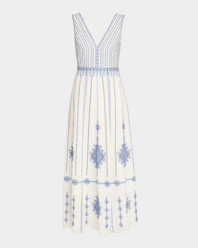 EMPORIO SIRENUSE NELLIE ASTRAGAL EMBROIDERED SLEEVELESS MAXI DRESS