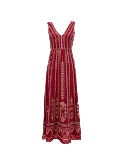 Emporio Sirenuse Nellie Geometric-print V-neck Maxi Dress In Red