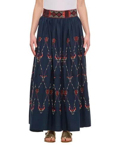 Emporio Sirenuse Ombretta Bulls Embroidered Long Skirt In Blue